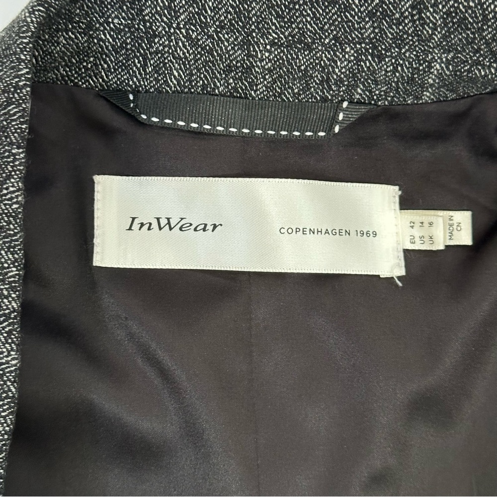 InWear Double Breasted Blazer Grey and Black Herringbone Size 14 - Picture 4 of 6